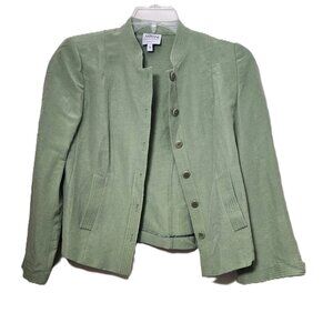 Armani Collezioni Sage Green Collarless Jacket Women Sz 6 Flax/Silk Blend Italy